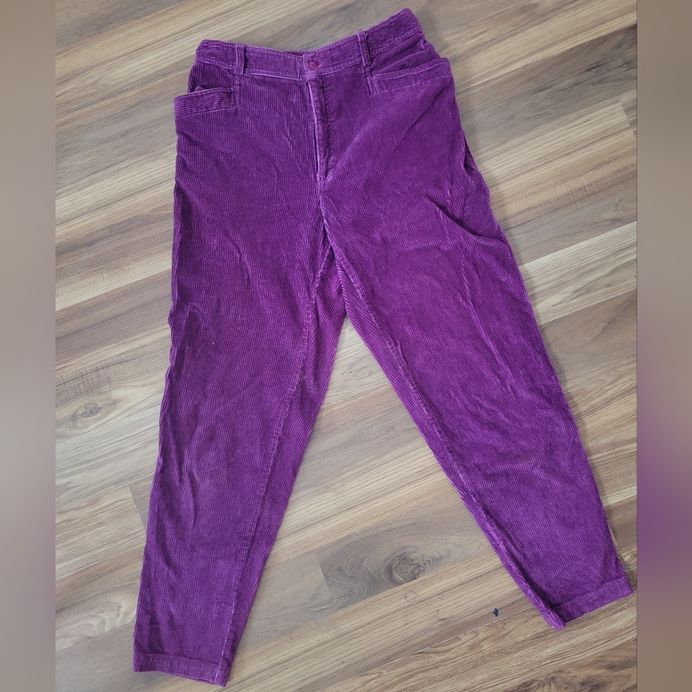Thick, bright purple corduroy pants